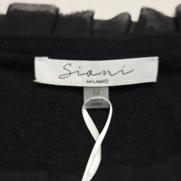 Sioni Milano Sweater Women Medium Black Short Sleeve Ruffle Mesh Knit Whimsigoth - Picture 12 of 13